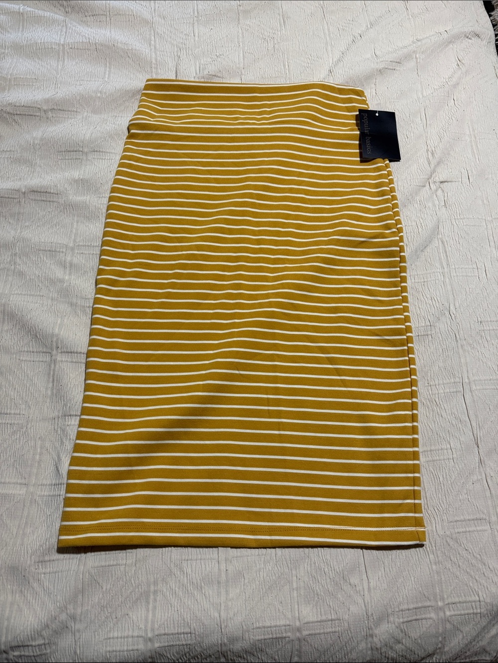 Popular Basics Mustard and White Striped Pencil Skirt